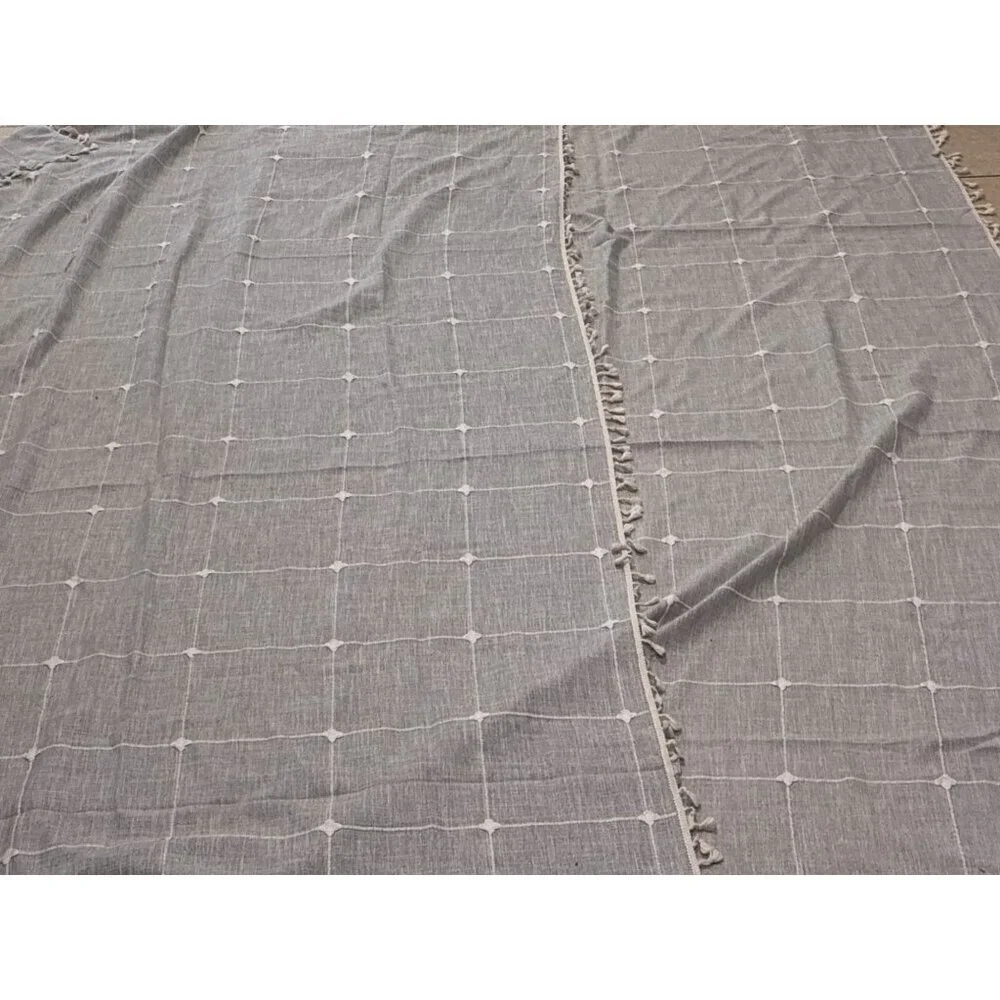 Tablecloth set grey and white patterned or throw blanket rectangular tassels